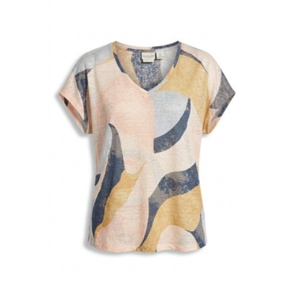 Rachel Zoe 100% Linen Top Women S Artsy Abstract Tee Beachy Coastal Organic